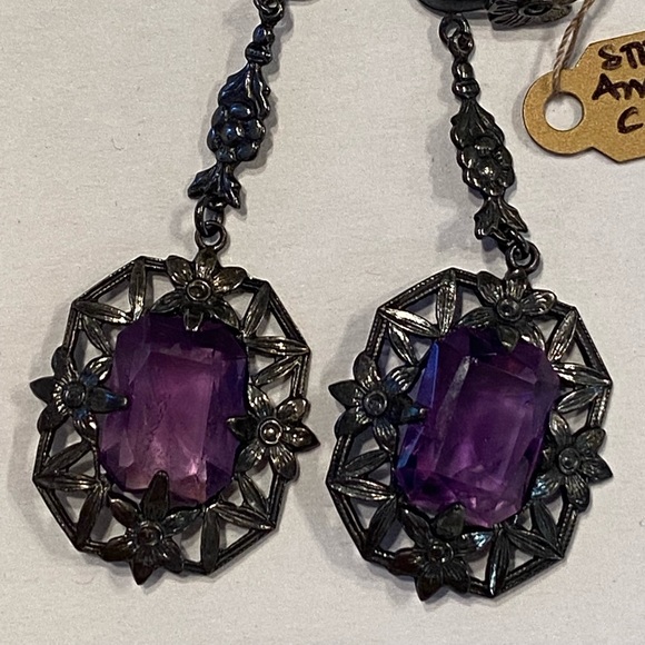 Vintage Amethyst and Sterling Screw Backs circa 1920s - Picture 3 of 9